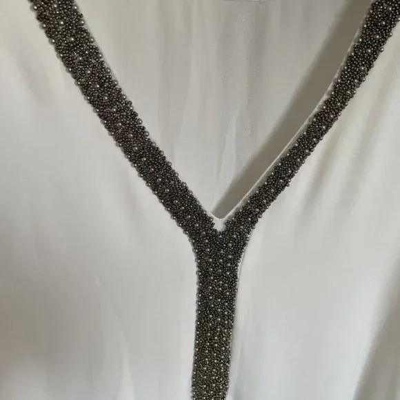 Sheer Long White Blouse with beaded detail - Picture 2 of 7